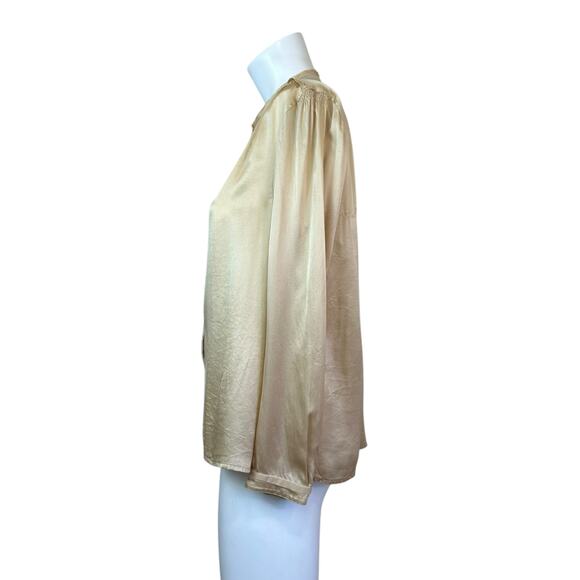 Girl. by Band of Outsiders Silk Gold Beige Blouse Hidden Placket sz 2=M - Picture 3 of 15